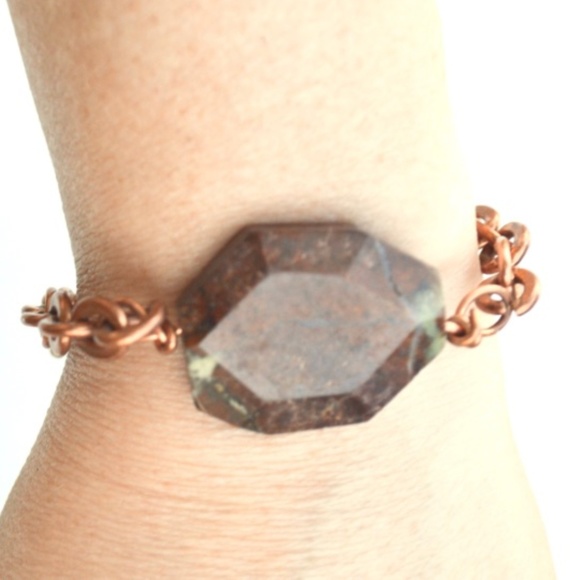 Conceptual Subculture Jewelry - Chrysoprase Solid Copper Earthy Rustic Bracelet